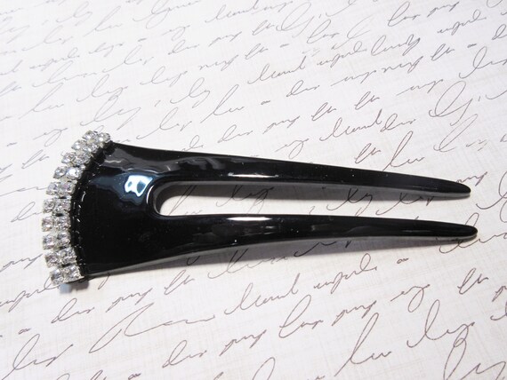 Vintage Lucite Hair Stick Shiny Black color with … - image 1