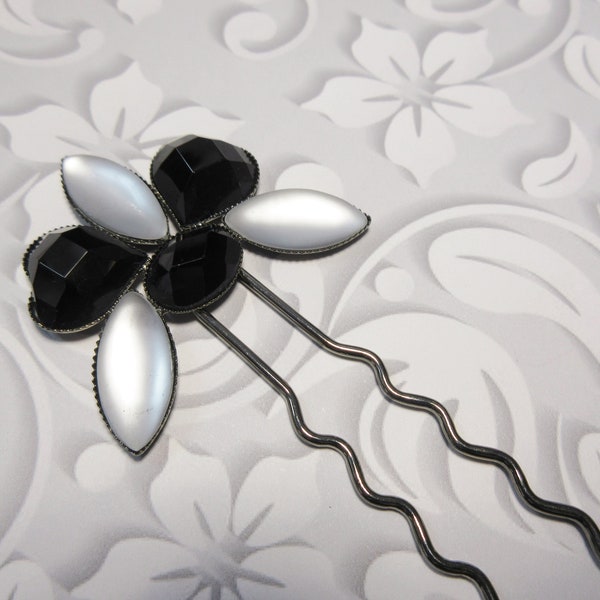 Vintage Black and White Harlequin Hair Stick Fork Every day and special occasion