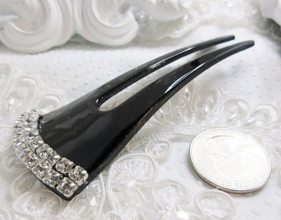 Vintage Lucite Hair Stick Shiny Black color with … - image 9