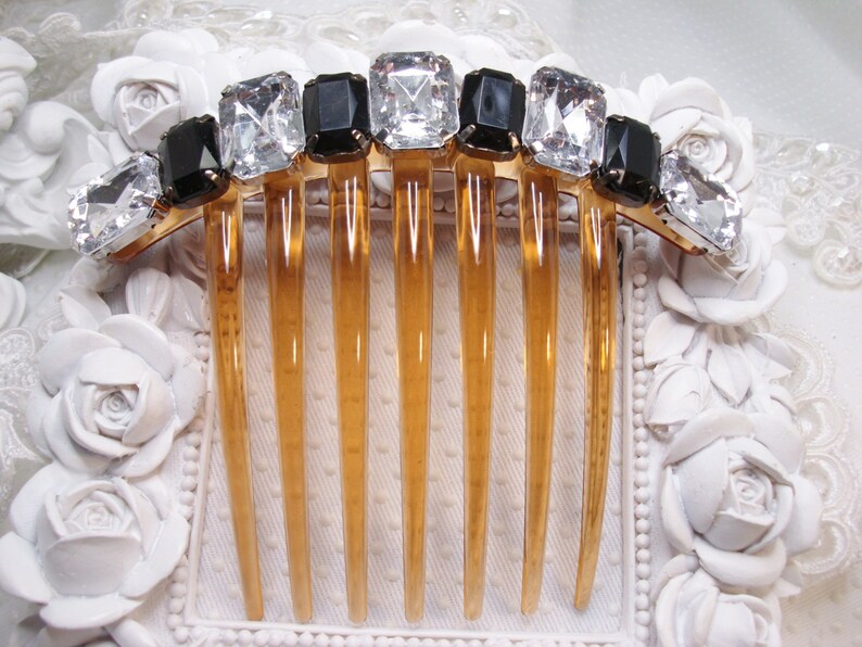 Large Clear And Black Rhinestone Crystal French Hair Comb Etsy