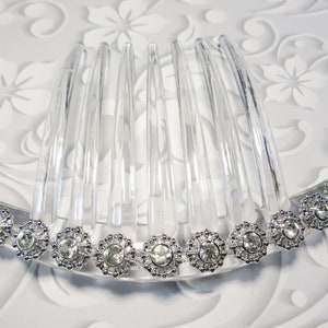 New Thicker French Comb, Aztec Sun Rhinestone French Twist hair comb in clear with silver tone trim,  Large french Goddess comb