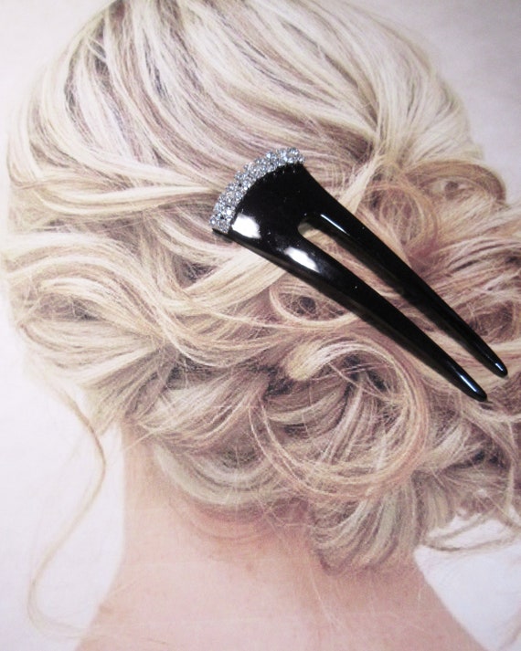 Vintage Lucite Hair Stick Shiny Black color with … - image 3