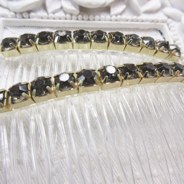 6 mm Black Diamond Color Rhinestones Side Hair Comb Pair,  Bridesmaids combs, side hair combs, Dance hair comb pair, Salsa dance combs