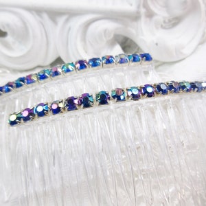 4 mm Aurora Borealis Royal Blue Color Changing Vintage Rhinestones Side Hair Comb Pair, Dance Salsa Side hair comb pair