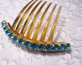 8 mm Aquamarine Crystal Large French Hair Comb brass settings AAA rated crystals for brown hair