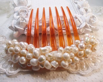 90 Genuine Freshwater Pearl Bridal French Hair Comb,  Mermaid Genuine Pearl Large hair comb