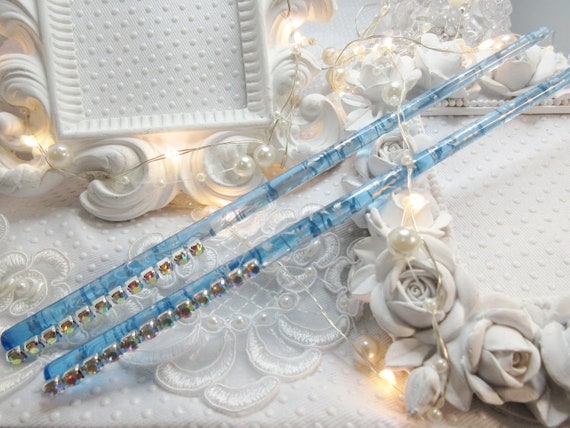 Vintage Translucent Light Blue with Silver Foiled… - image 5