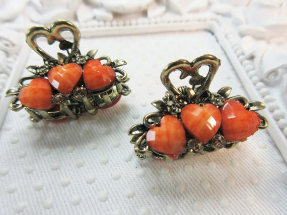 Vintage Set of Two Mini Hair Clip Claws with Oran… - image 1