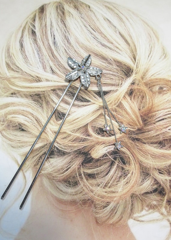 Vintage Star Fish Hair Fork Stick Pin Austrian Cry