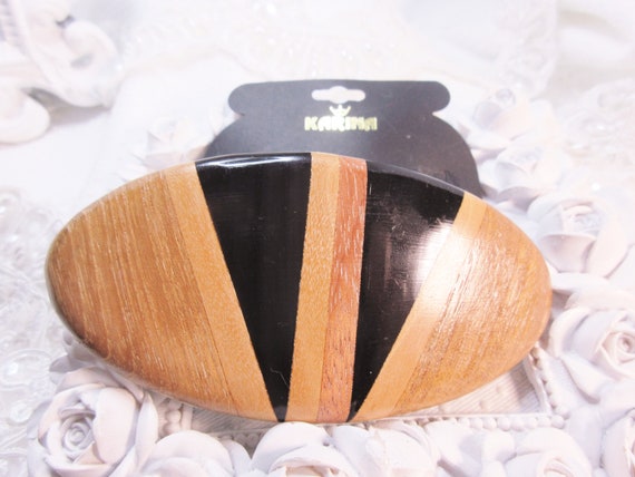 Vintage Karina Large Wooden Barrette Made in Thai… - image 1