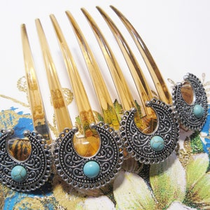 Equestrian French Comb, Horseshoe French comb, Semi precious Southwest comb, Turquoise Howlite Horseshoe French hair comb, Gift comb