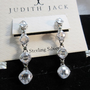 Judith Jack Marcasite Linear Drop Crystal Earrings SS 925 Hallmarked RETIRED