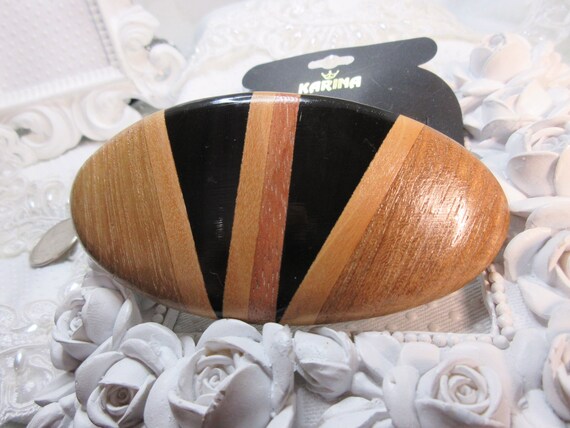 Vintage Karina Large Wooden Barrette Made in Thai… - image 2