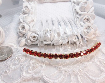 6 mm Bright Red Austrian Crystal Rhinestones Large hair comb Salsa Dance Wedding Prom