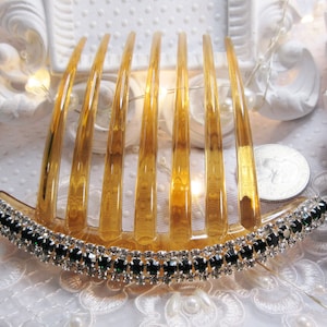 Triple row Clear and Emerald Green AAA Crystal Rhinestones French Hair Comb Bridal Special Occasion
