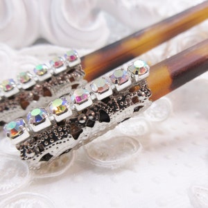 Vintage Oriental hair stick with Pair with Added Genuine Austrian Crystals