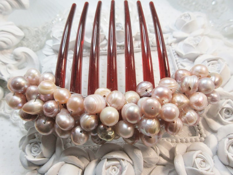 Freshwater Pearl French comb Bride hair comb Luxurious heavy beaded Champagne freshwater pearls 6 to 10 mm large french twist comb comb