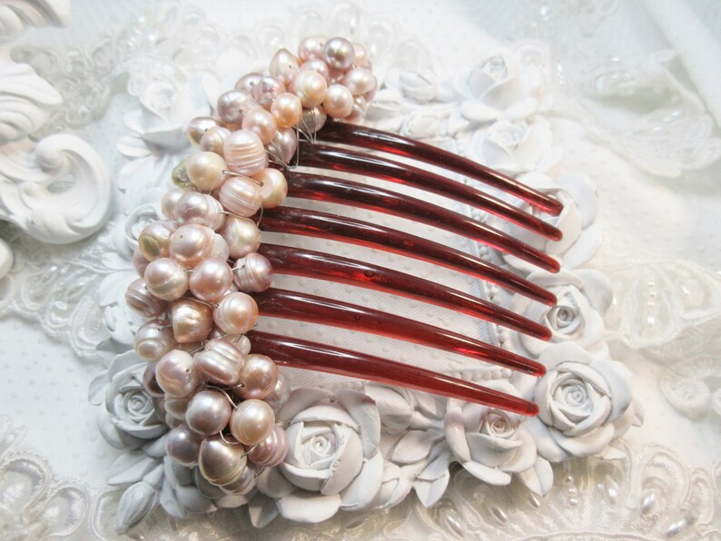 Freshwater Pearl French comb Bride hair comb Luxurious heavy beaded Champagne freshwater pearls 6 to 10 mm large french twist comb comb