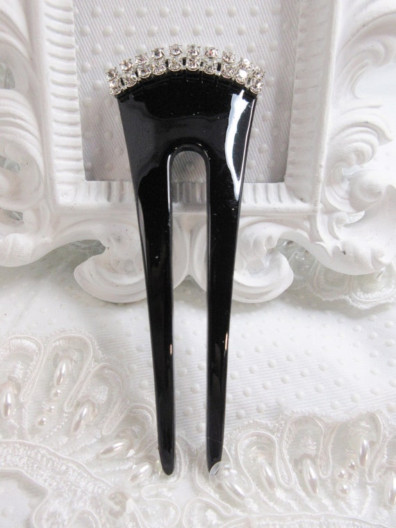 Vintage Lucite Hair Stick Shiny Black color with … - image 8