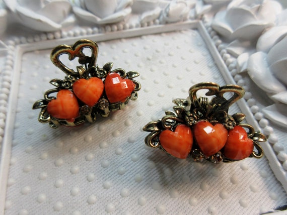 Vintage Set of Two Mini Hair Clip Claws with Oran… - image 4