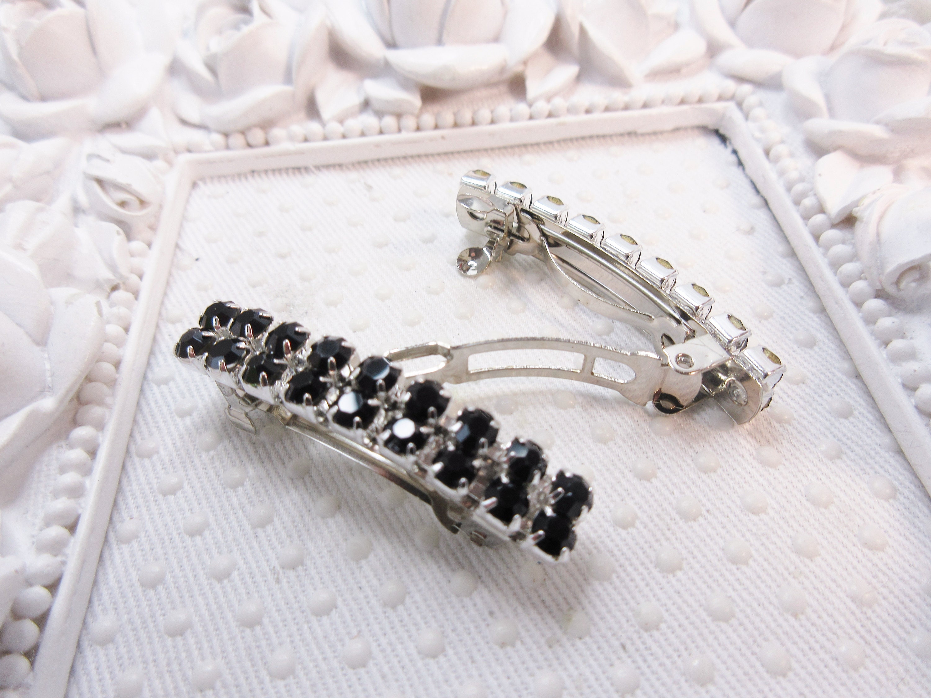 3.5 Mm Double Row Black Color Austrian Crystal Mini French Barrette ...