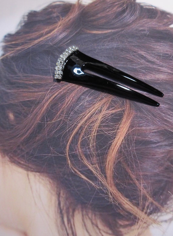 Vintage Lucite Hair Stick Shiny Black color with … - image 4