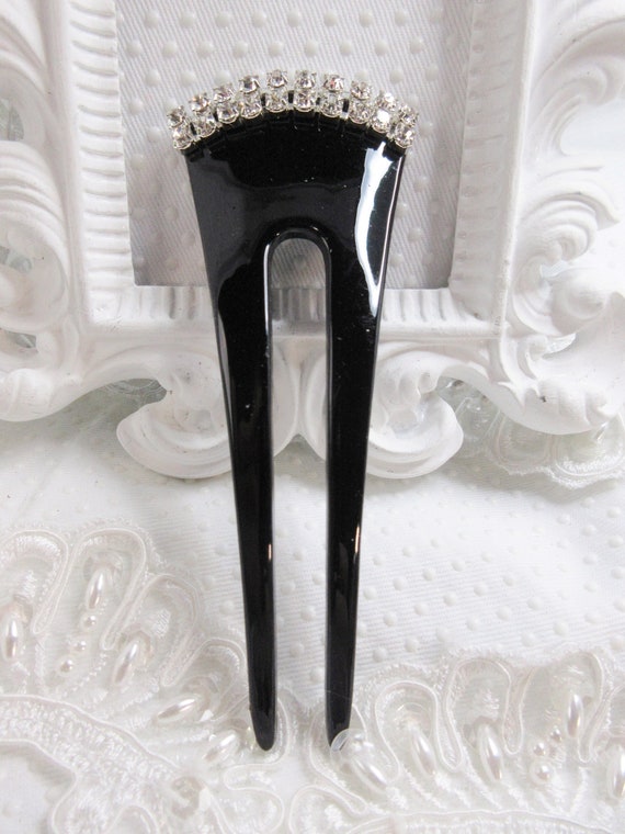 Vintage Lucite Hair Stick Shiny Black color with … - image 5