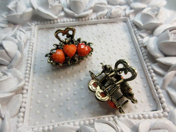 Vintage Set of Two Mini Hair Clip Claws with Oran… - image 6