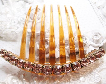 8 mm Vintage Rose Color Crystal Rhinestone french hair comb, Wedding Romantic Rose Rhinestone French hair comb