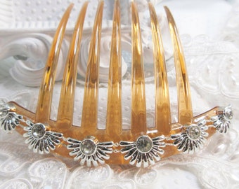 Silver Fans Rhinestone French Hair Comb, Light and Easy to wear Rhinestone Fan hair comb, Office wear or Special Occasion hair comb
