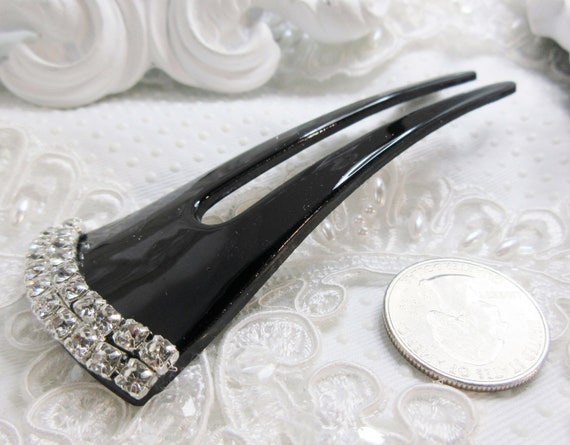 Vintage Lucite Hair Stick Shiny Black color with … - image 7