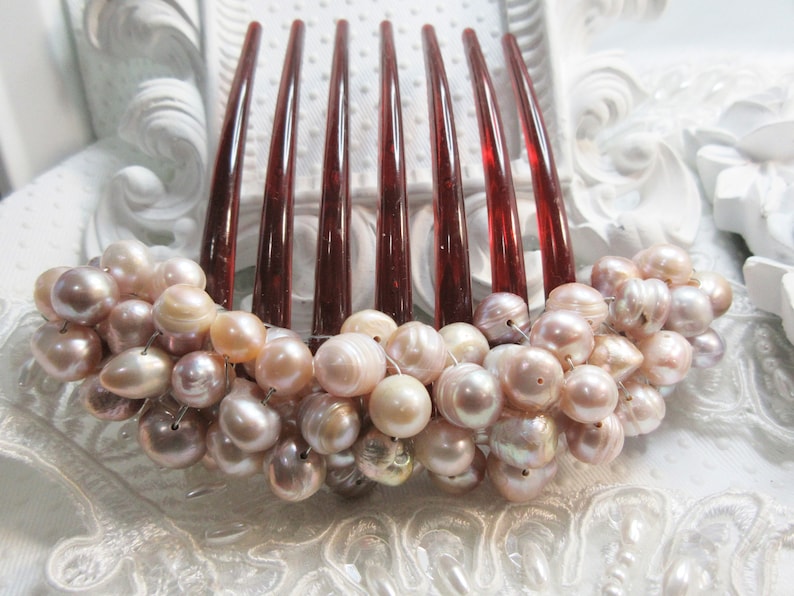 Freshwater Pearl French comb Bride hair comb Luxurious heavy beaded Champagne freshwater pearls 6 to 10 mm large french twist comb comb