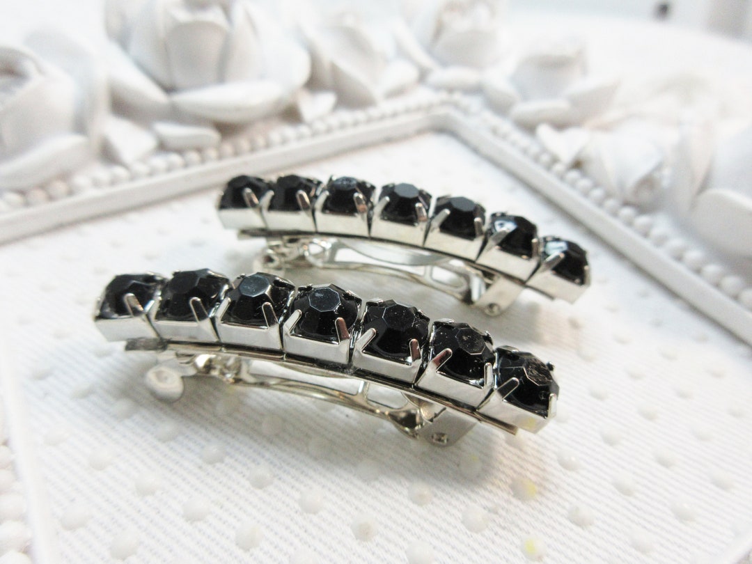6 Mm Opaque Black Vintage Rhinestone Mini Barrette Pair, Dog Doll ...