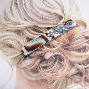 Lot France Karina & unmarked vintage hair clips barrettes lucite Vintage Hair Barrette Karina Made in France Signed Silver  main image 2