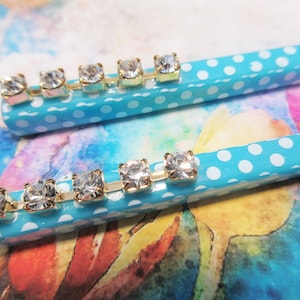 Vintage Aqua Polka Dot Oriental hair stick Pair with Clear Color 4 mm Austrian Crystals