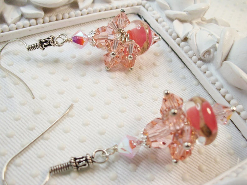 SRA Lampwork Earrings,Birthday Gift Earrings Peach Bellini 925 SS Bali Silvered SRA Lampwork Earrings Earrings Peach Earrings