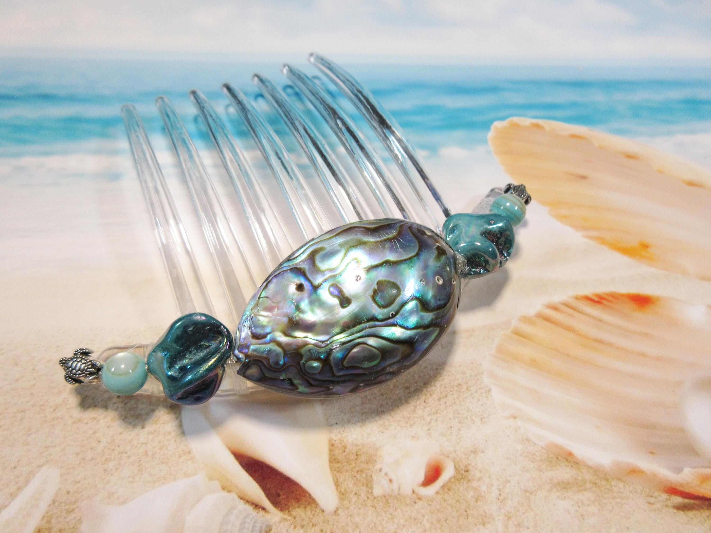 Vintage Butterfly Hair Comb Abalone Shell Inlay Decorative Hair Accessory Three vintage hair combs decorated with abalone and beads  main image 4