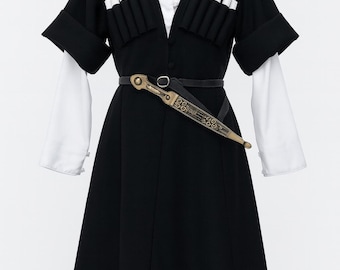 Black Wool Georgian Chokha Coat Without Accessories | Any Size