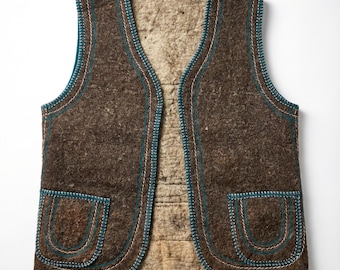Vintage Georgian Felt Vest • Traditional Caucasian Embroidered Vestment  • Ethnic Folk Costume