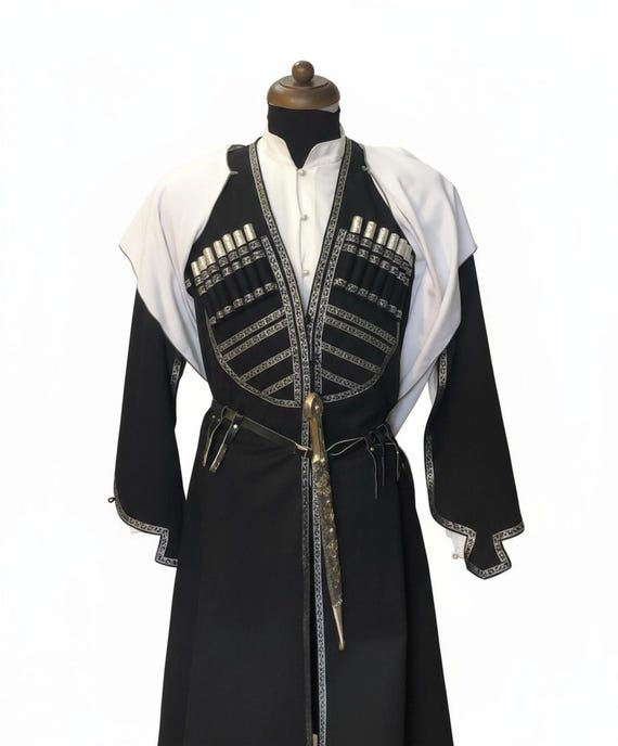 Black Wool Georgian Chokha Coat | Mens Handmade Ethnic Coat