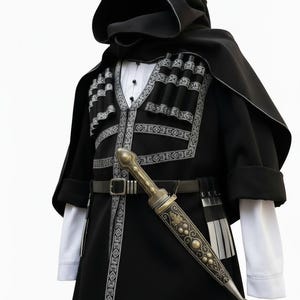 Black Georgian Chokha Set | Coat with Akhalukhi, Kabalakhi and Belt