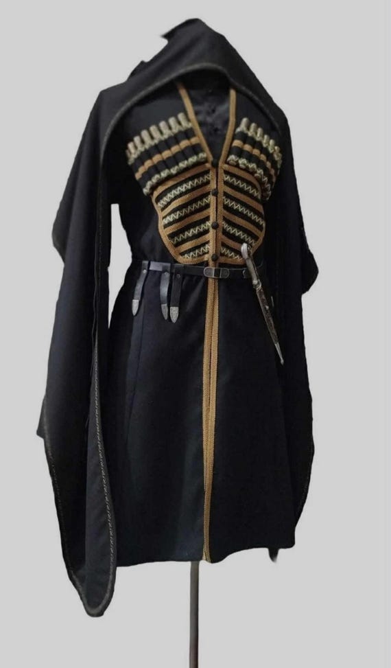 Black Georgian Chokha With Gold Embroidery | Handmade Wool Coat