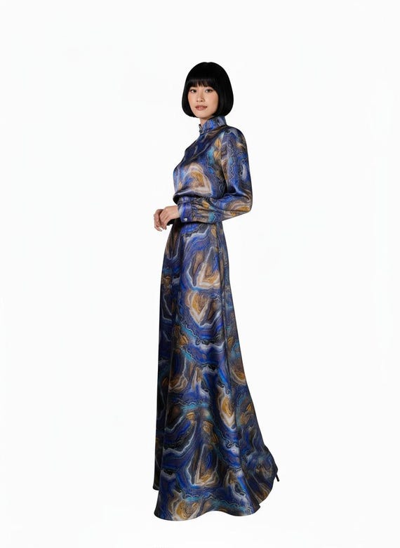 artisanal blue maxi dress Find Your Perfect Fit: Navy Goddess Tie Dye Kaftan Maxi Dress