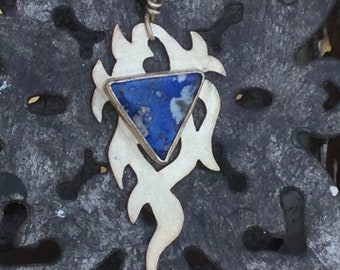 Blue Lapis Lazuli Fire Scroll Handmade Sterling .925 Pendant-One of a Kind