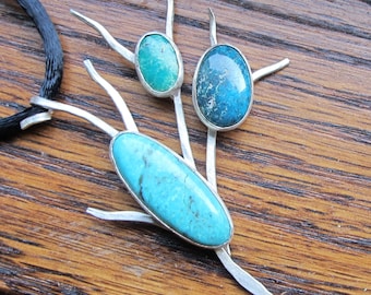 Turquoise Sterling Silver Tree Branch Pendant One-of-a-Kind