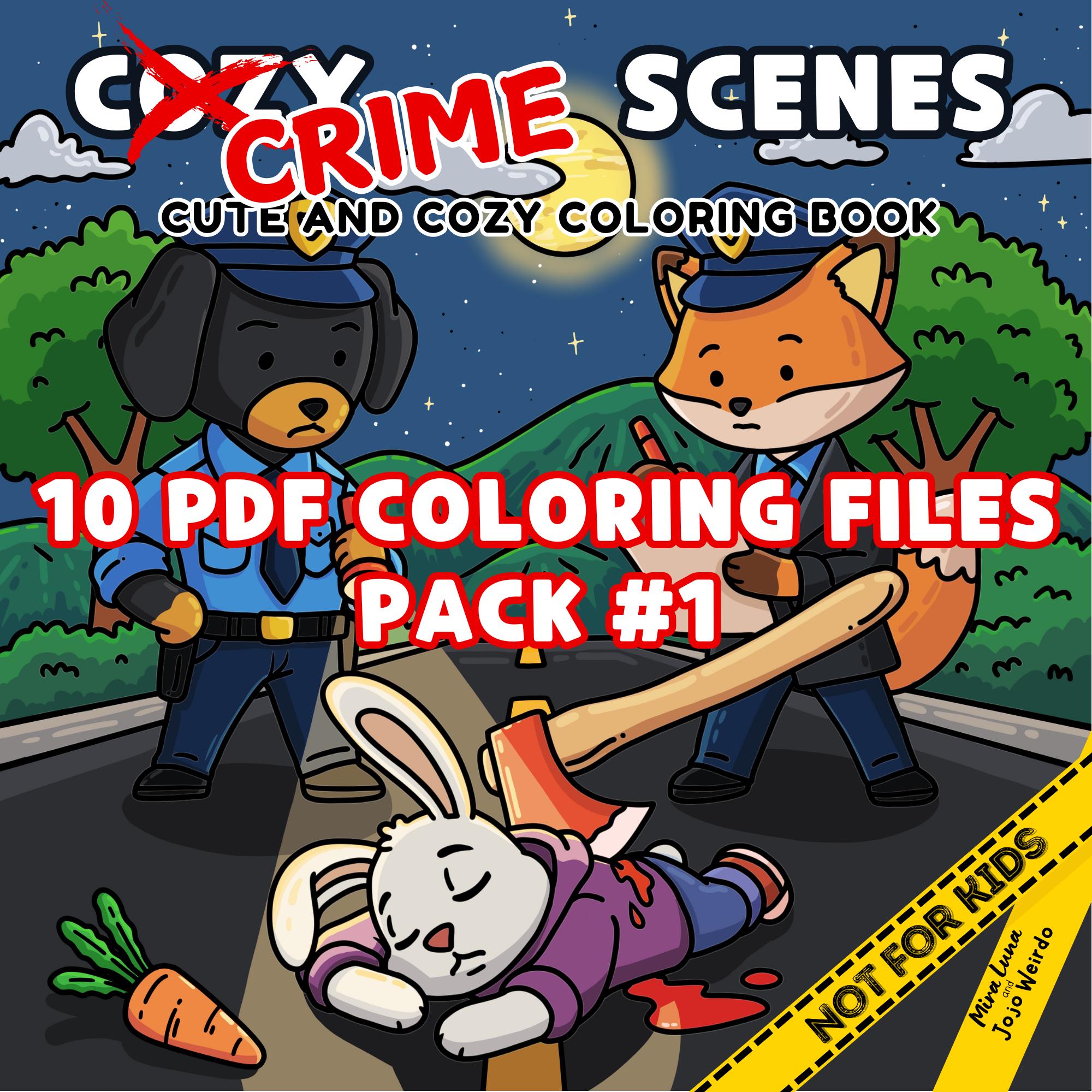 Cozy Crime Scenes: Libro para colorear para adultos con humor negro y toque tierno (descarga digital) de Jojo Weirdo Pack n.º 1