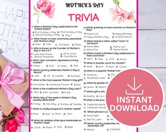 Mother’s Day Trivia Game Printable | Mom Quiz | Family Party Game | Classroom Activity | Mother’s Day Icebreaker | Instant Download