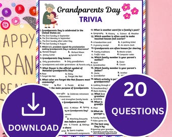 Grandparents Day Trivia Game Printable | Family Party Quiz | Grandparent Quiz | Instant Download Activity for Kids , teens& Adults