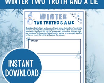 Winter Two Truths and a Lie Game Printable, Christmas Party Game, Holiday Icebreaker, Winter Party Game, Family & Classroom Activity