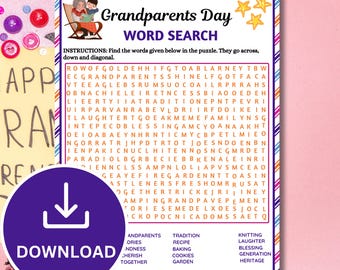 Grandparents Day Word Search Printable | Family Party Puzzle Game | Grandparent Activity | Instant Download PDF